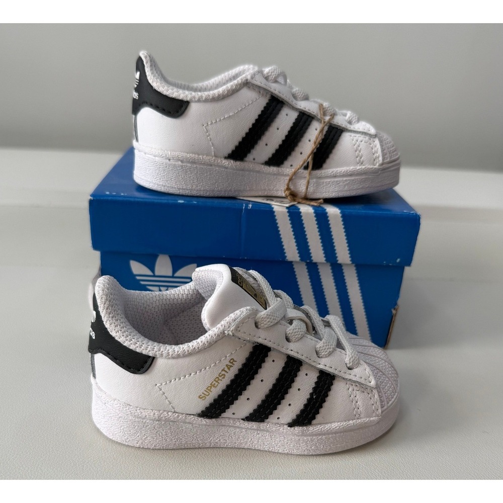 Adidas Superstar EL I Toddler Shoes White Black Gold FU7717 Size 4K NEW